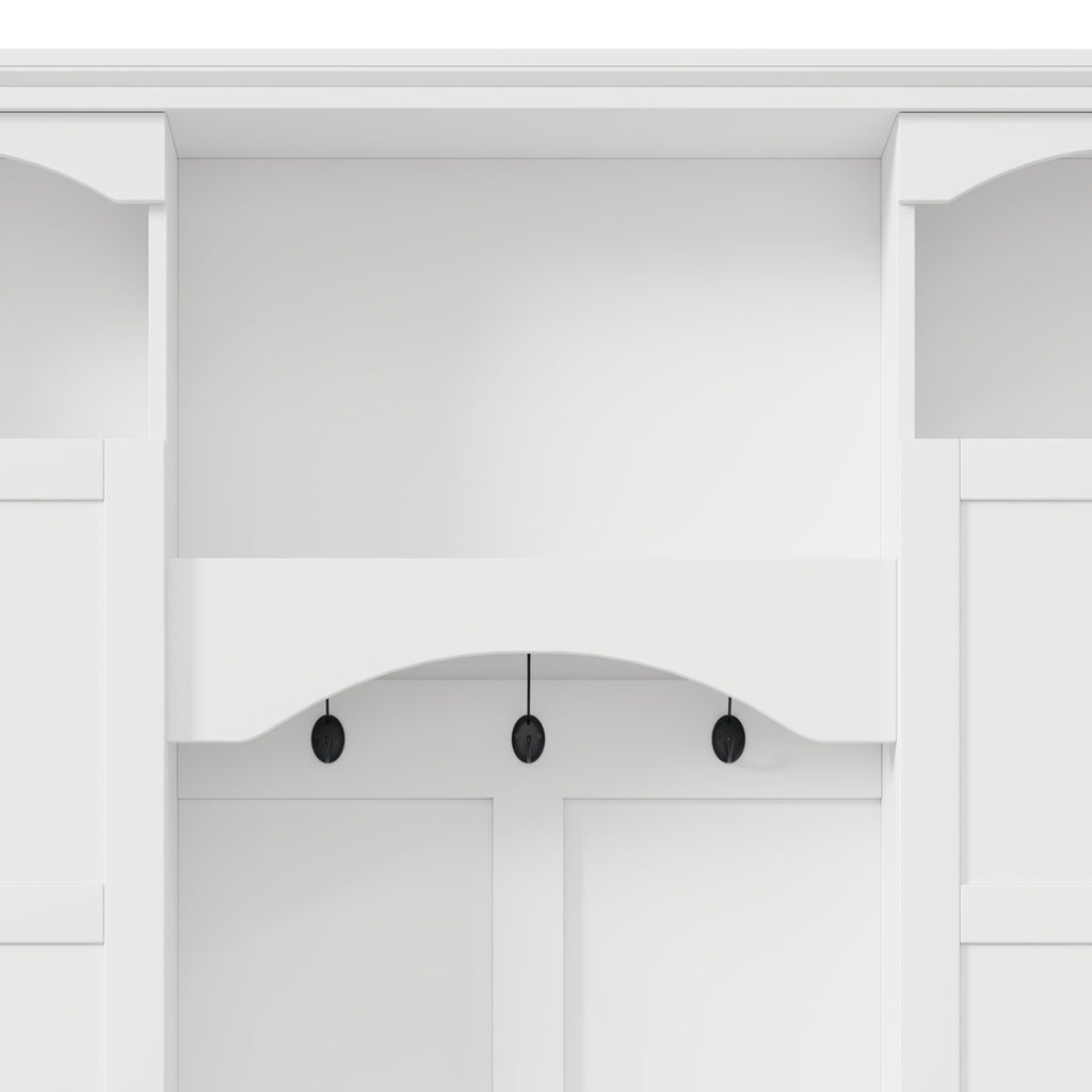 Merax Hall Tree with Bench and Shoe Storage 77.3" Tall with Adjustable Shelves, Modern All-in-One Entryway Bench with 2 Side Cabinets & 7 Hooks, Elegant Arched Design, 55.1"L x 15.7"W (White)