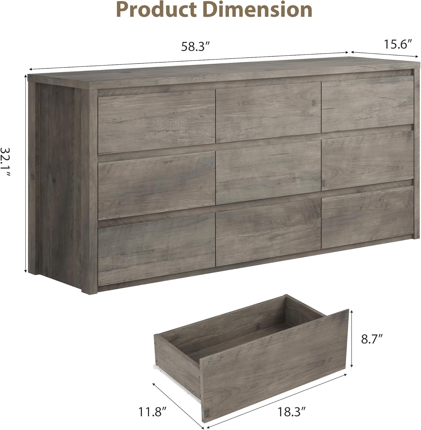 GarveeHome 9 Drawer Dresser for Bedroom, Wide Modern Chest of Drawers, Large Wood Dresser Wooden Storage Organizer for Living Room, Hallway Entryway