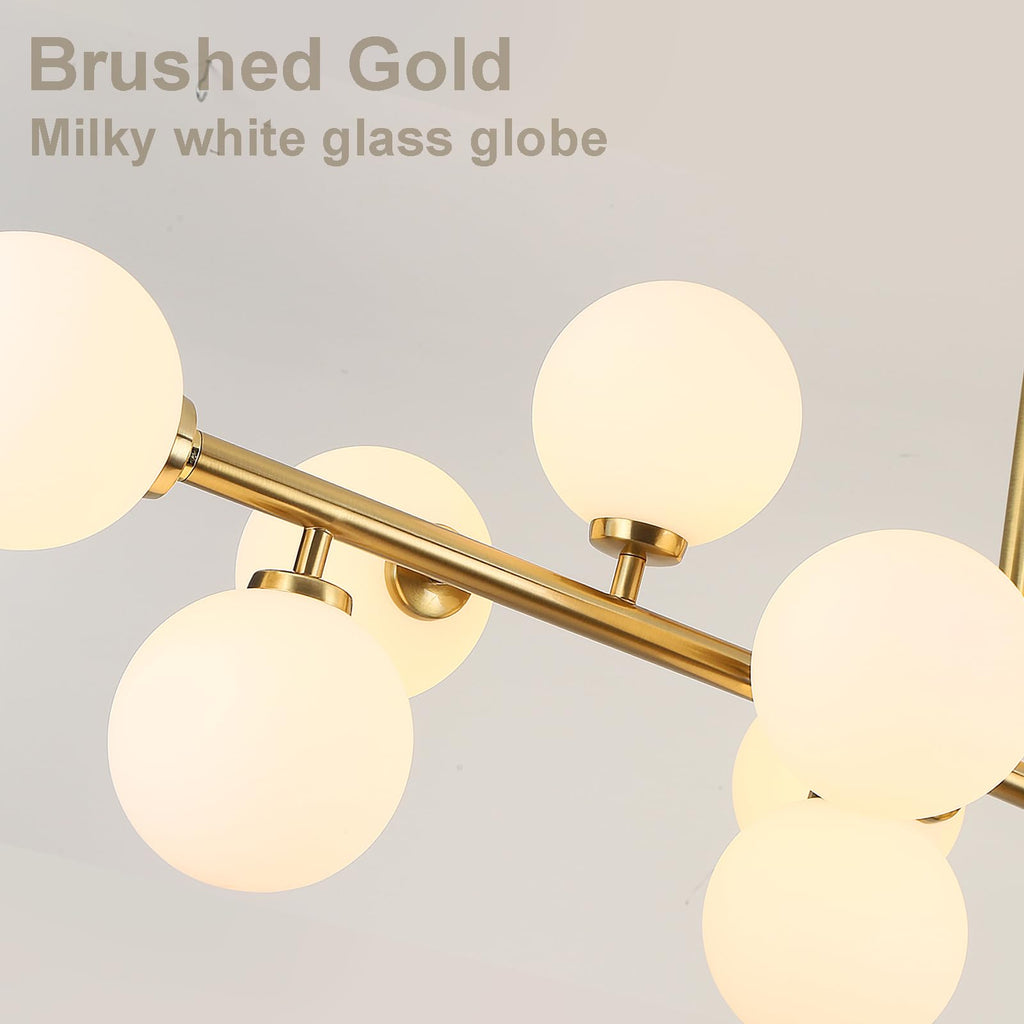 APLampara Mid Century Modern Chandelier 55in Linear Chandeliers 16-Light Brass Gold Pendant Lighting Fixture for Dining Room, Kitchen Island