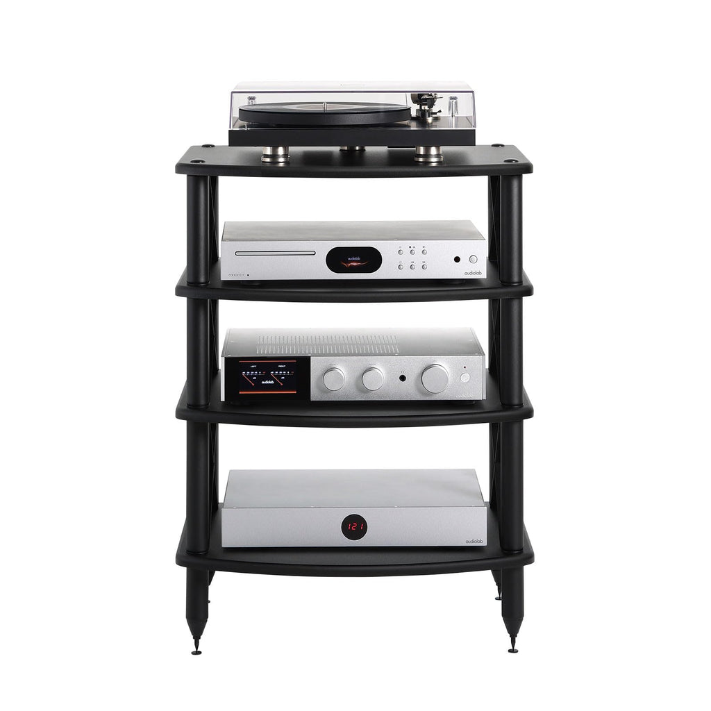 Pangea Audio Vulcan X Four Shelf Audio Rack Media Stand, and Components Cabinet Black