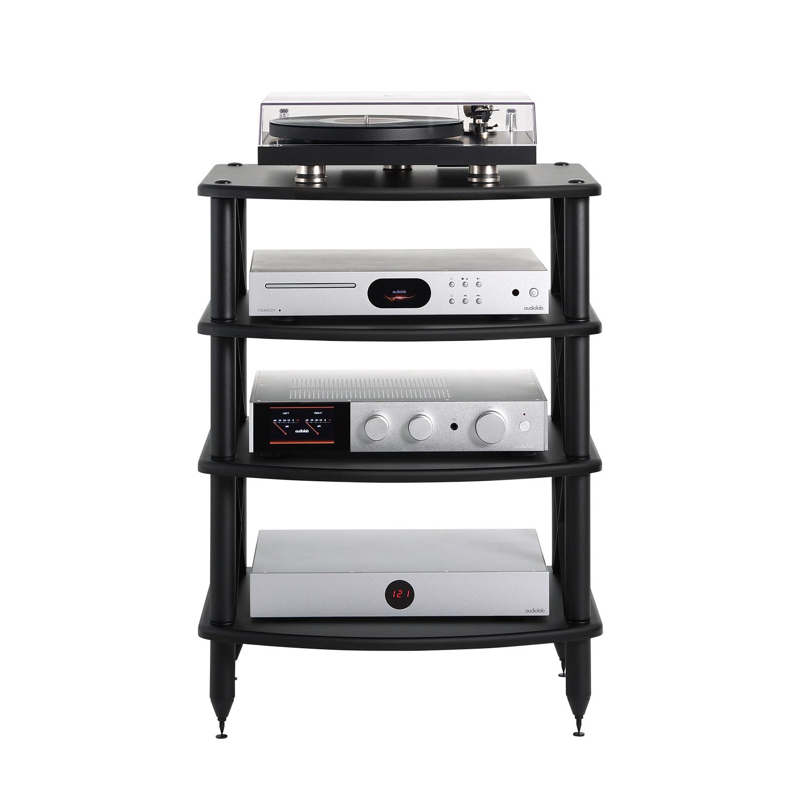 Pangea Audio Vulcan X Four Shelf Audio Rack Media Stand, and Components Cabinet Black