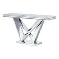 Furniture of America Namai 25mm Faux Marble Top Rectangle Sofa Table with Metal Construction and V-Style Pedestal, Home Décor for Living Room, Entryway, Hallway, Office, Corridor, Chrome