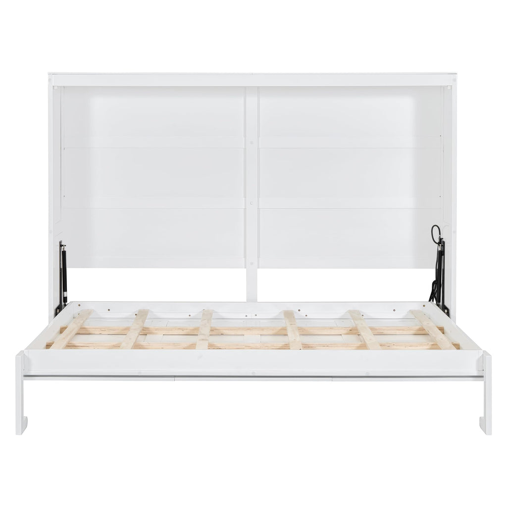 Ball & Cast Murphy Bed Full Size Wall Chest with Charging Station and Slat Support,Wood Hideaway Cabinet Platform Bedframe w/Leg,can be Folded,Space-Saving,for Small Room,Dorms,White