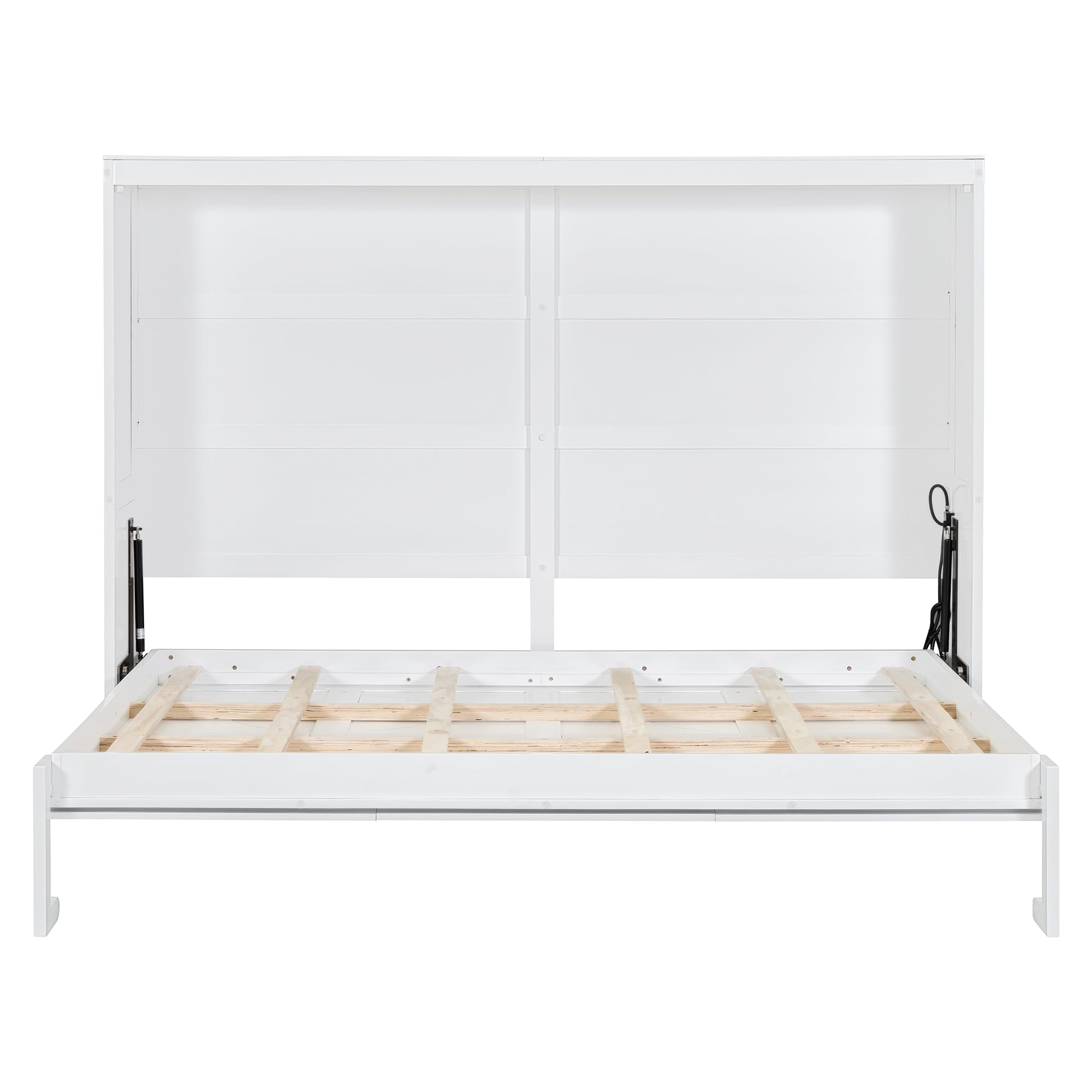 Ball & Cast Murphy Bed Full Size Wall Chest with Charging Station and Slat Support,Wood Hideaway Cabinet Platform Bedframe w/Leg,can be Folded,Space-Saving,for Small Room,Dorms,White