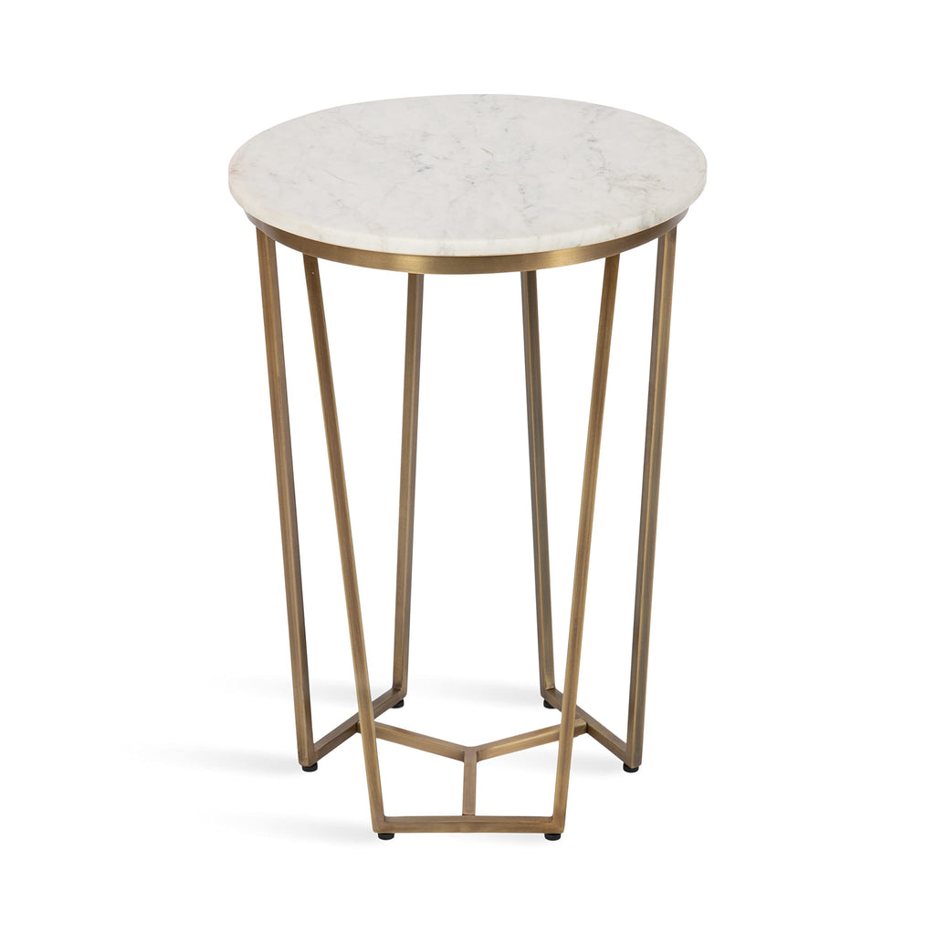 Kate and Laurel Solvay Round Metal and Marble Side Table; 16 x 16 x 24; White Marble and Antique Brass; Modern Glam Bedroom Nightstand Table with Premium Natural Marble Stone and Iron Base