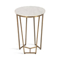 Kate and Laurel Solvay Round Metal and Marble Side Table; 16 x 16 x 24; White Marble and Antique Brass; Modern Glam Bedroom Nightstand Table with Premium Natural Marble Stone and Iron Base