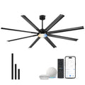 JAZAVA 84 Inch Industrial Ceiling Fan with Light, Large Ceiling Fan with 8 Aluminum Blades, Works with Alexa, 6-Speed Reversible DC Motor, 3 CCT Settings, Ideal for Covered Outdoor Spaces, CF04BK-84