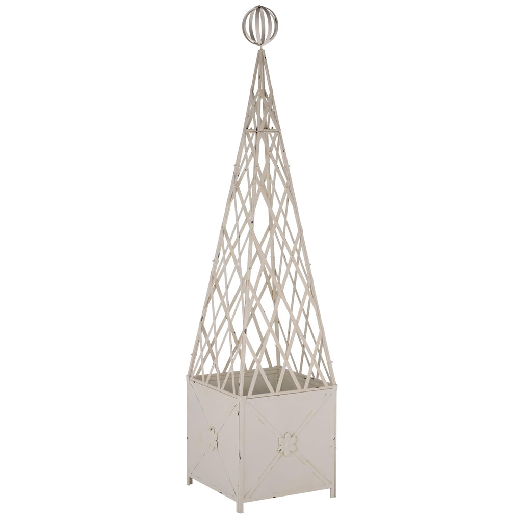 SAFAVIEH Outdoor Patio Furniture Collection - Caledonia Antique White Iron Trellis Planter, Tall Weather-Resistant Garden Box (PAT5048A)
