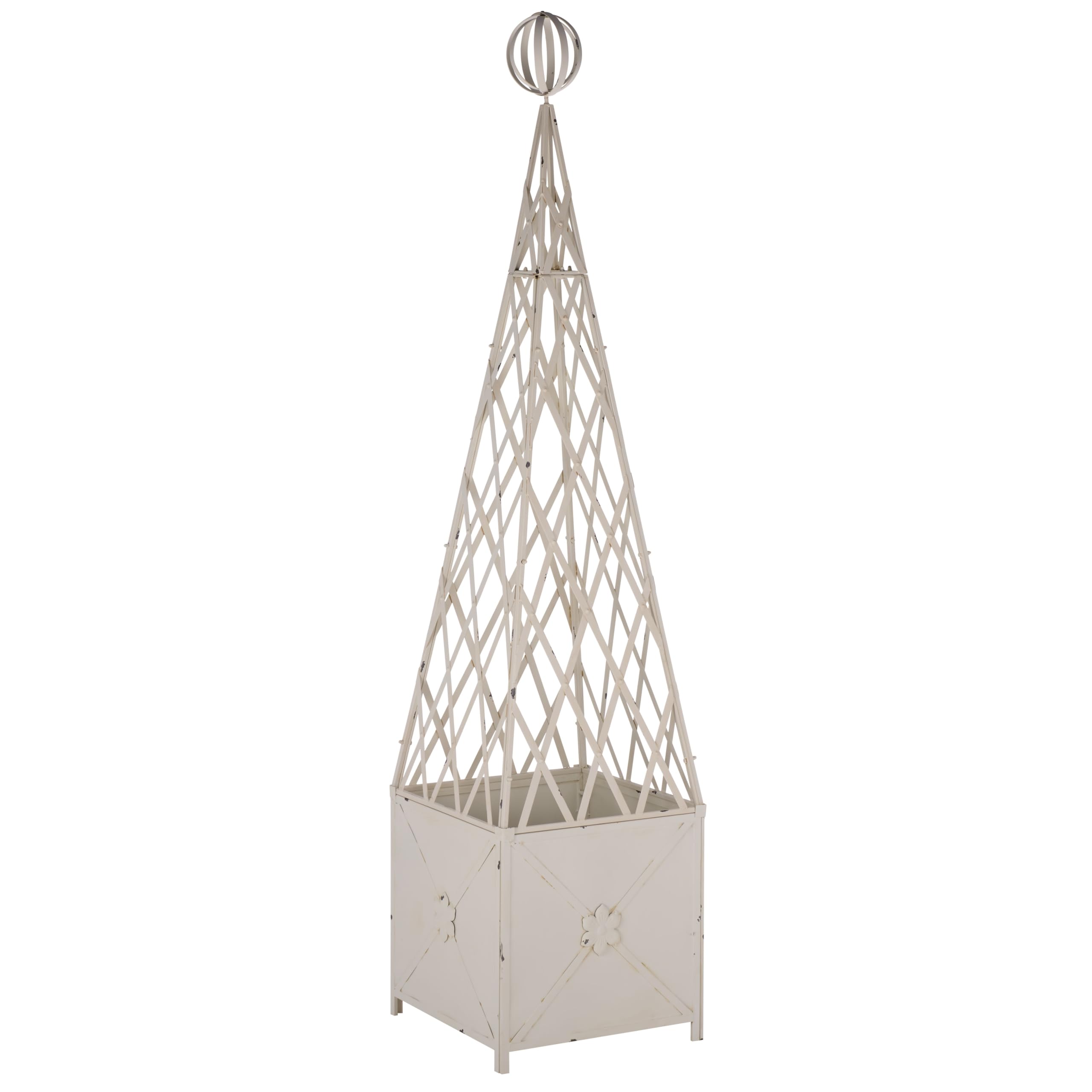 SAFAVIEH Outdoor Patio Furniture Collection - Caledonia Antique White Iron Trellis Planter, Tall Weather-Resistant Garden Box (PAT5048A)