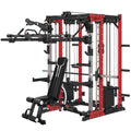 FAGUS H Commercial Smithe Machine with Weight Bench Combo,4000LBS Power Cage Squat Rack with 308lb Dual Weight Stacks,Multi-Functional Trainer Cable Crossover Machine with Lever Arm for Home Gym,Red