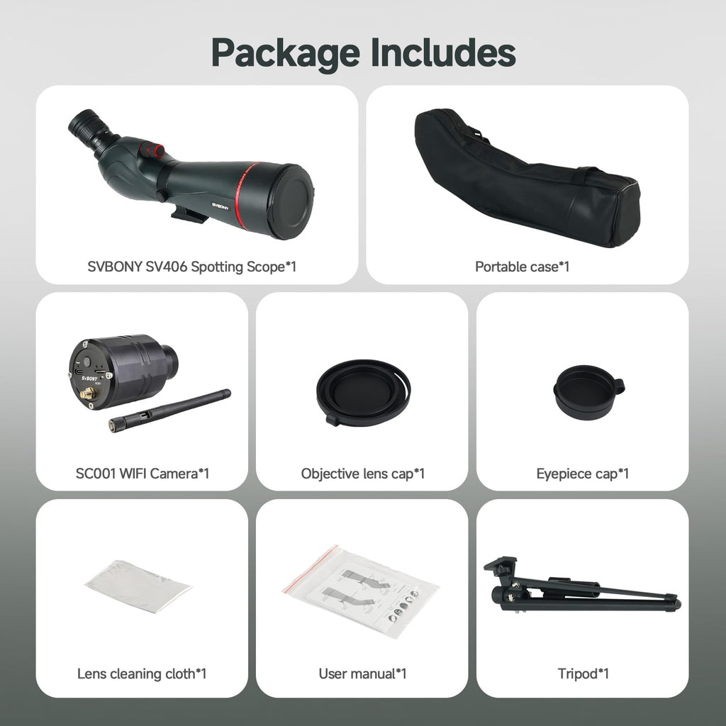 SVBONY SV406 20-60x80 Spotting Scope with Tripod,Equipped with SC001 WIFI Camera for Digiscoping, BAK4 Prism HD Spotter Scope,Waterproof & Fogproof Spotting Scopes for Wildlife Observing Bird Watching