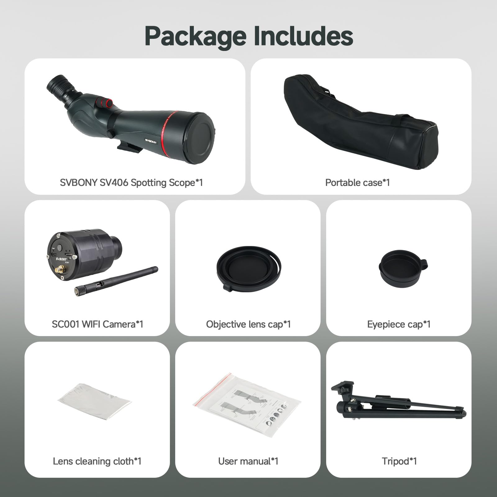 SVBONY SV406 20-60x80 Spotting Scope with Tripod,Equipped with SC001 WIFI Camera for Digiscoping, BAK4 Prism HD Spotter Scope,Waterproof & Fogproof Spotting Scopes for Wildlife Observing Bird Watching
