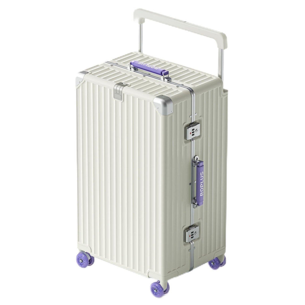 ROPLUS Aluminium Frame Checked-Luggage with Smooth Jelly Wheels, Hardside Zipperless Rolling Suitcase with TSA Lock (WhitePurple, 28-Inch)