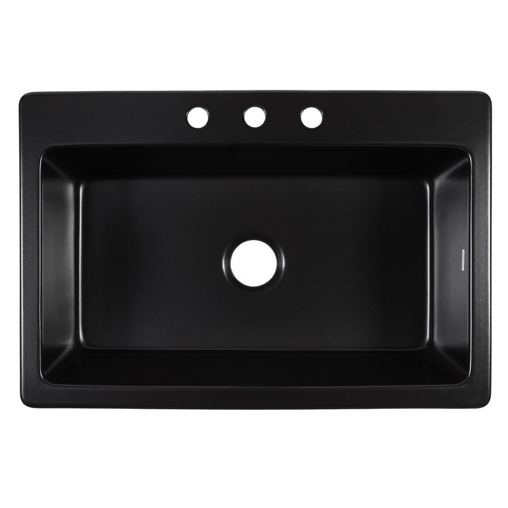 Sinkology Jackson Matte Black Fireclay Drop-In Kitchen Sink - 33 Inch Single Bowl - SureFire Fireclay Won't Chip, Crack, or Stain - 3-Hole - Sinkology Everyday Warranty - Fits 36 Inch Cabinet