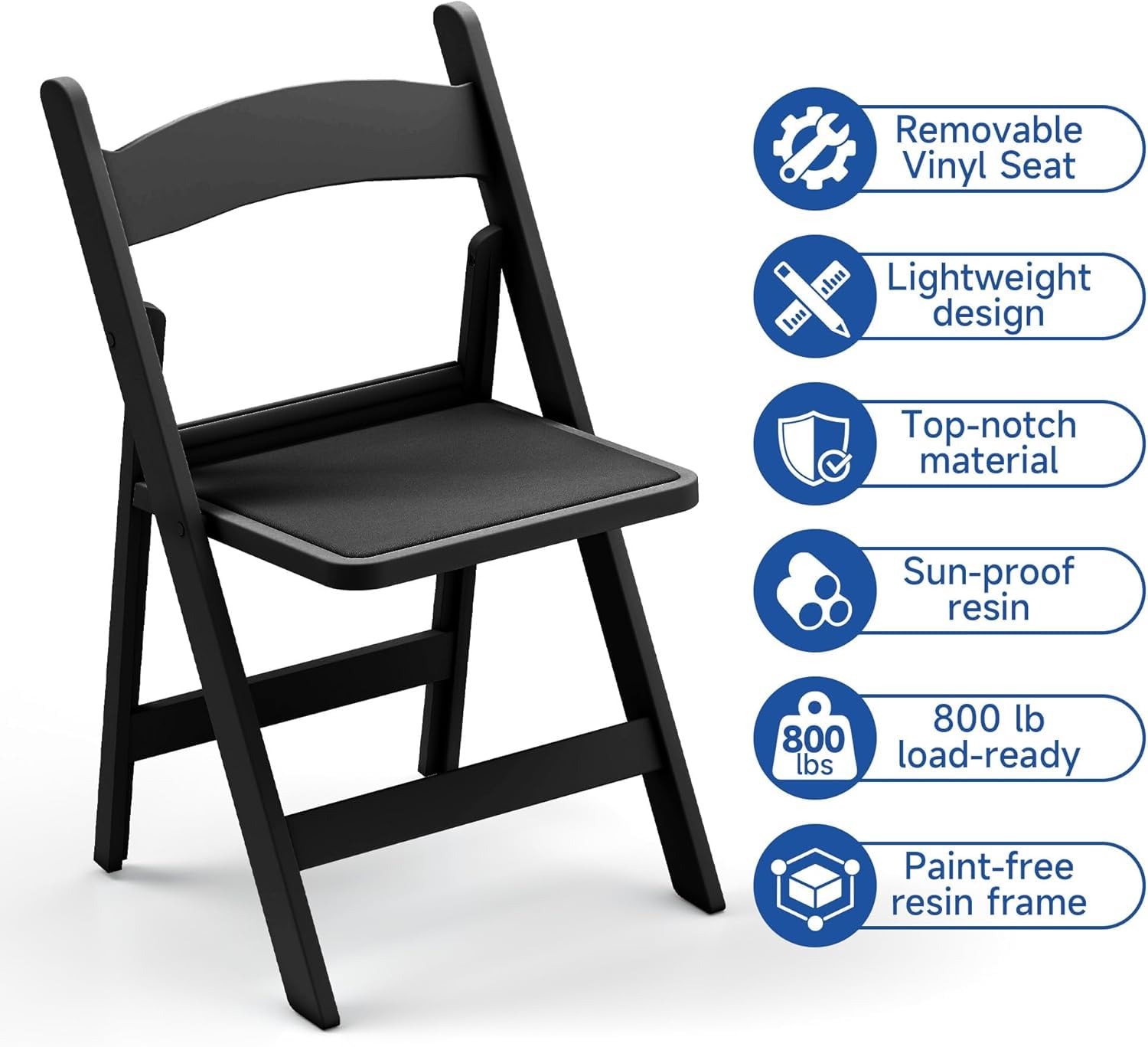 Stackable Black Resin Folding Chairs - 12 Pack, Lightweight with Padded Seats, 800lb Capacity, Ideal for Indoor/Outdoor Events, Comfortable & Portable Seating Black 4 Pack (Black, 2)