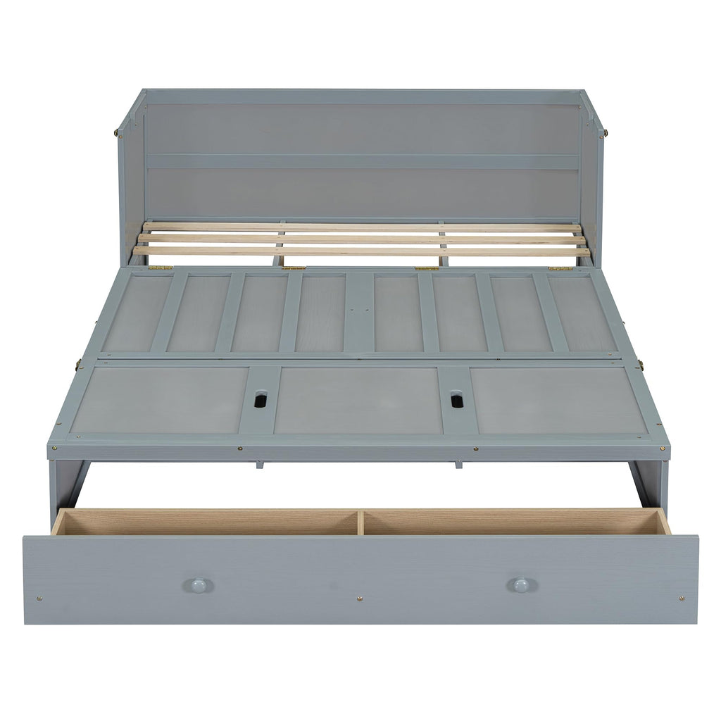 Bellemave Queen Murphy Bed Cabinet Bed, Solid Bed with Storage Drawer, Queen Size Bed with USB Ports, Chest Wall Murphy Bed with Drawer (Gray, Queen)
