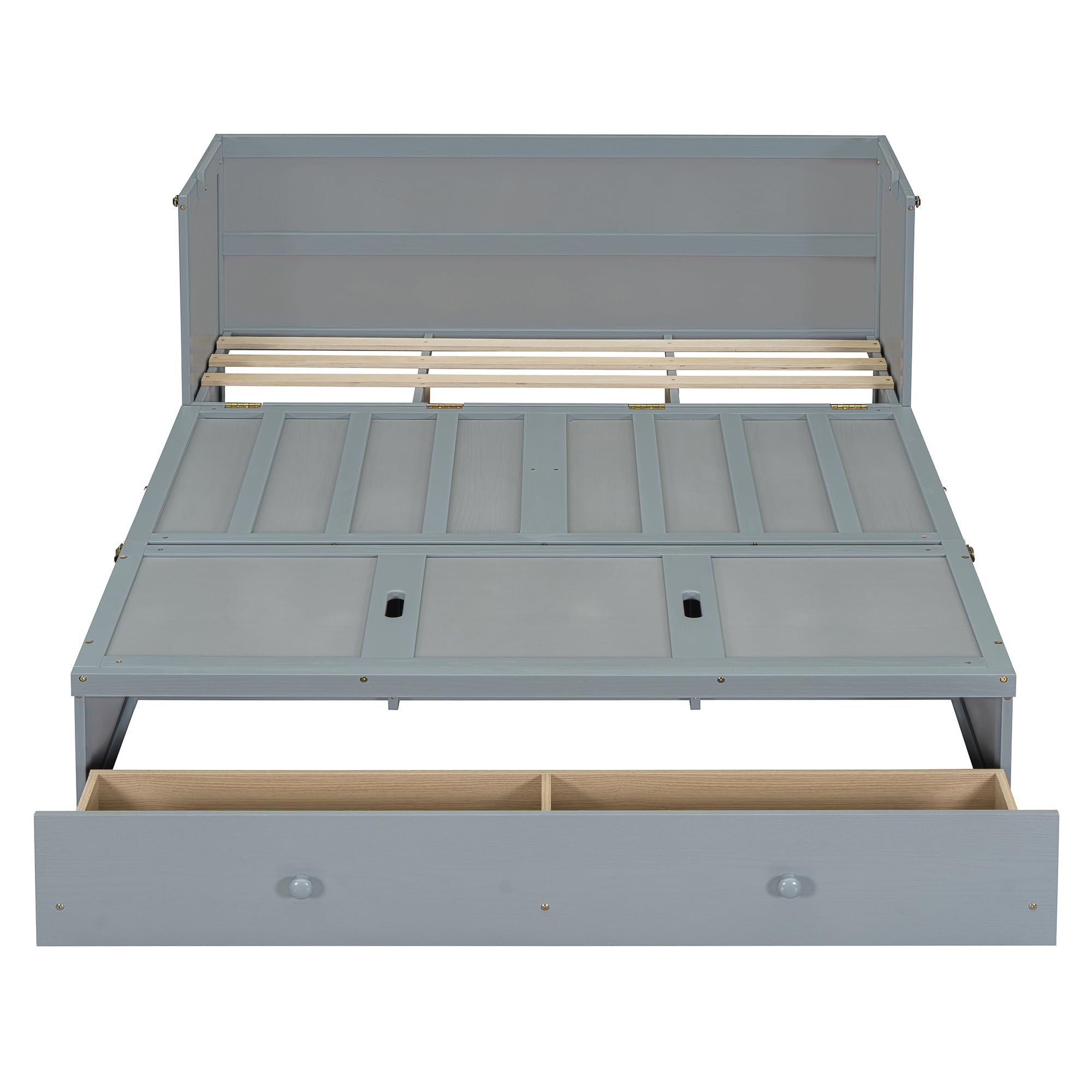 Bellemave Queen Murphy Bed Cabinet Bed, Solid Bed with Storage Drawer, Queen Size Bed with USB Ports, Chest Wall Murphy Bed with Drawer (Gray, Queen)