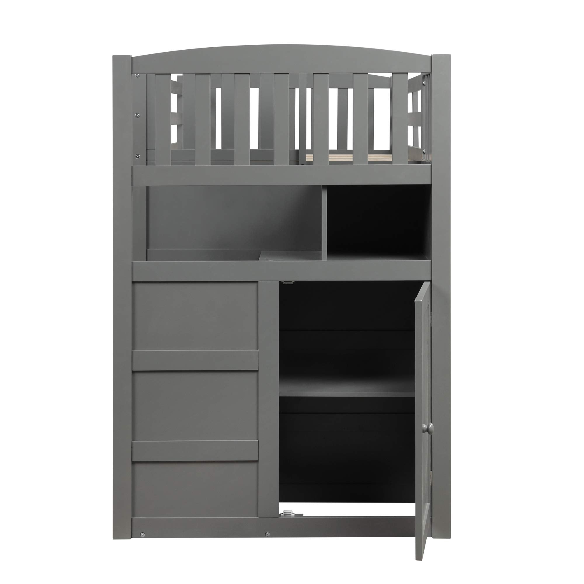 Merax Twin Over Full/Twin Bunk Bed with Stairs & Storage, 3-in-1 Convertible Bottom Bed with Storage Shelves and Drawers, Bunk Bed with Guardrails for Bedroom, Gray