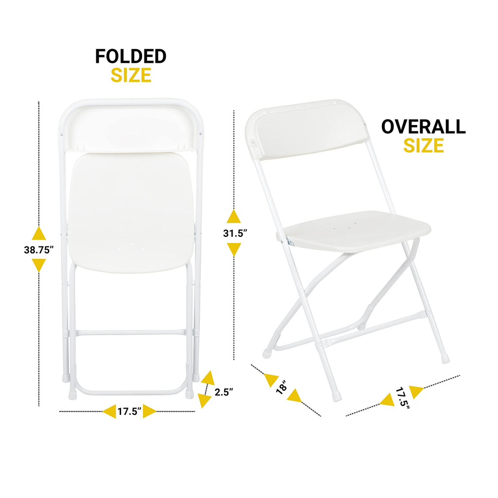 UPGORILO Set of 10 Folding Plastic Chairs in White - 650 lbs. Static Weight Capacity per Chair