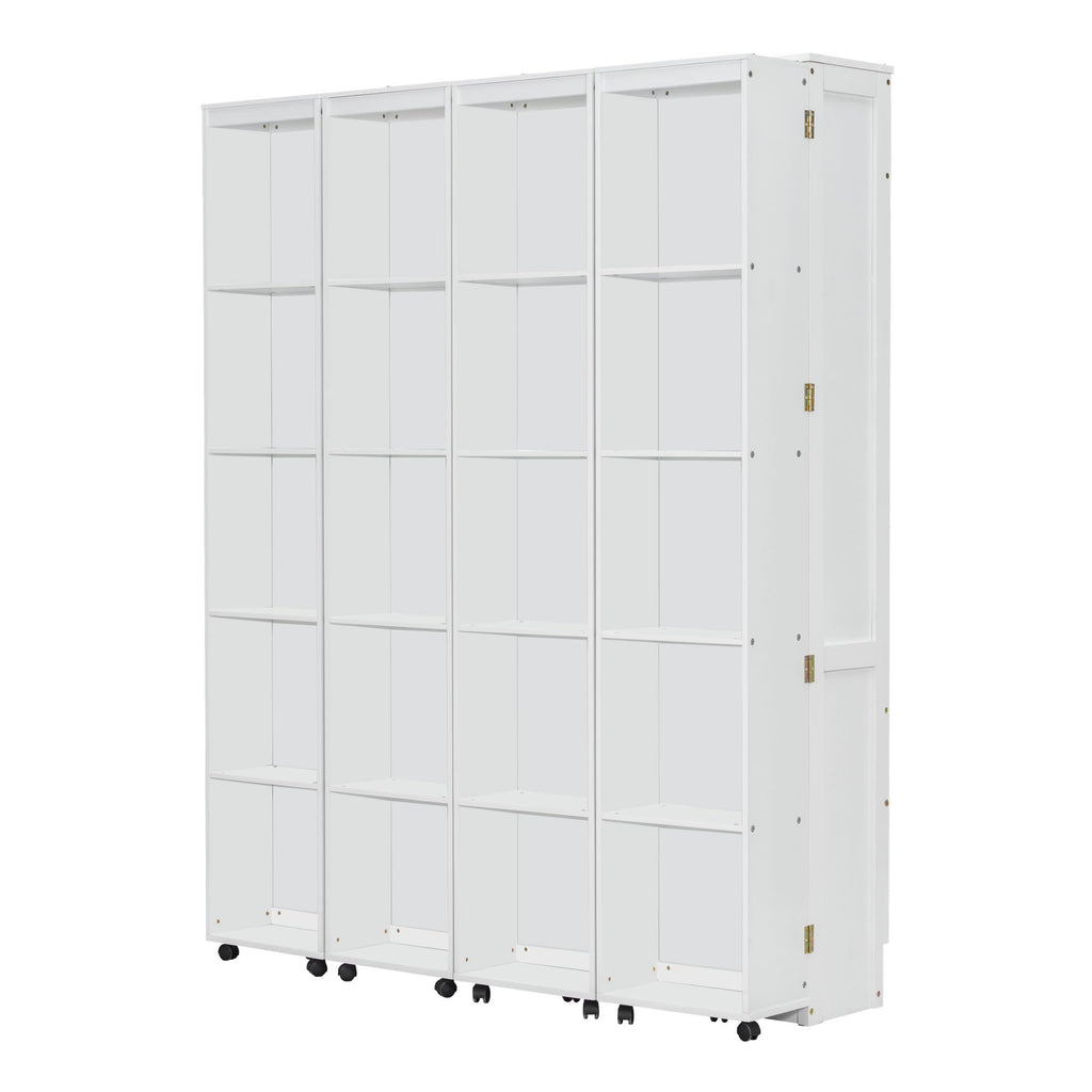 Merax Queen Size Murphy Bed with with 5-Tier Storage Shelves, Wooden Wall Bed Cabinet with Storage Doors, Foldable Platform Bedframe with Hydraulic Lift System for Guest Room and Bedroom