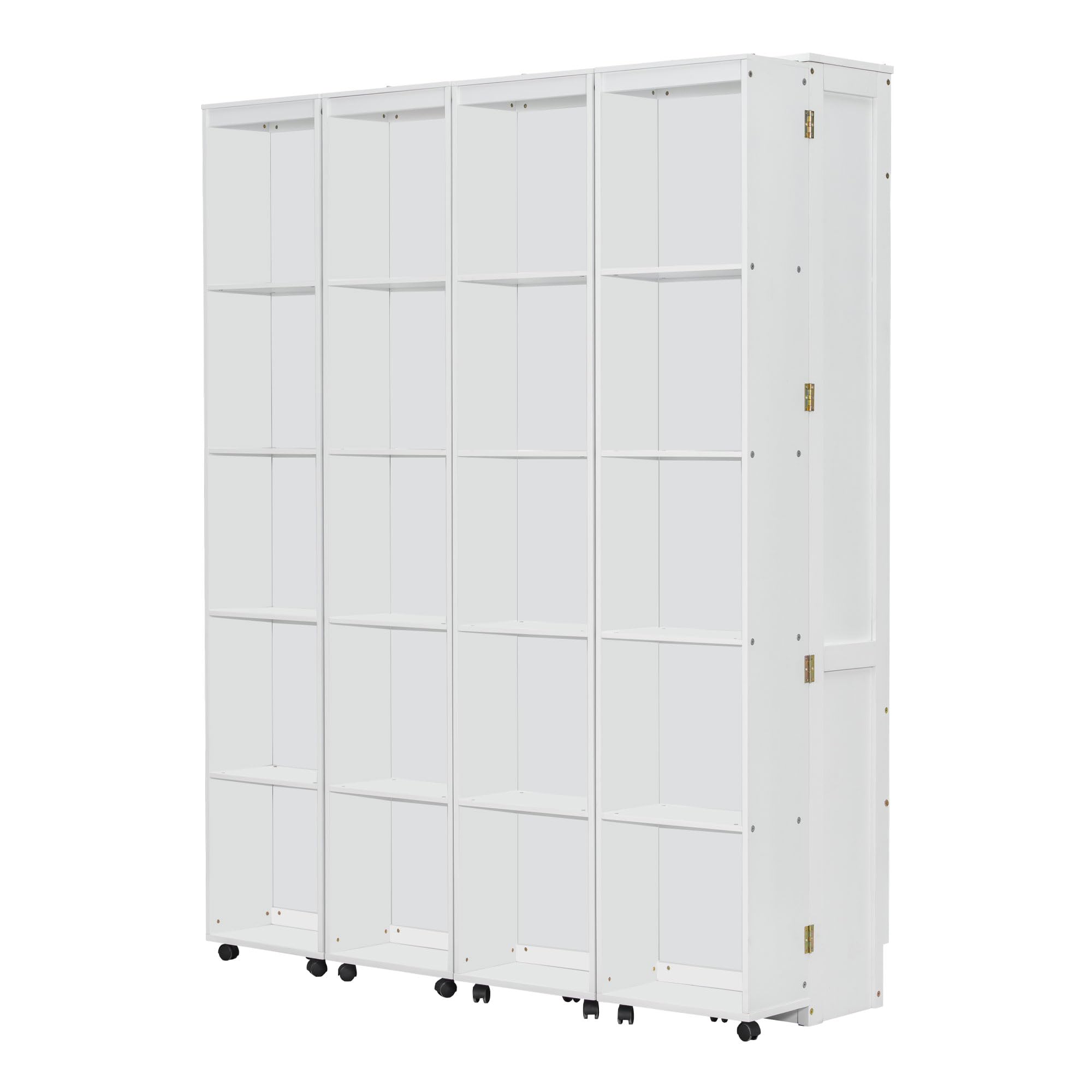 Merax Queen Size Murphy Bed with with 5-Tier Storage Shelves, Wooden Wall Bed Cabinet with Storage Doors, Foldable Platform Bedframe with Hydraulic Lift System for Guest Room and Bedroom