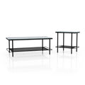 Furniture of America Basil Industrial Faux Marble Top Steel 2-Piece Coffee and End Tables Set with Open Shelves, Black and White