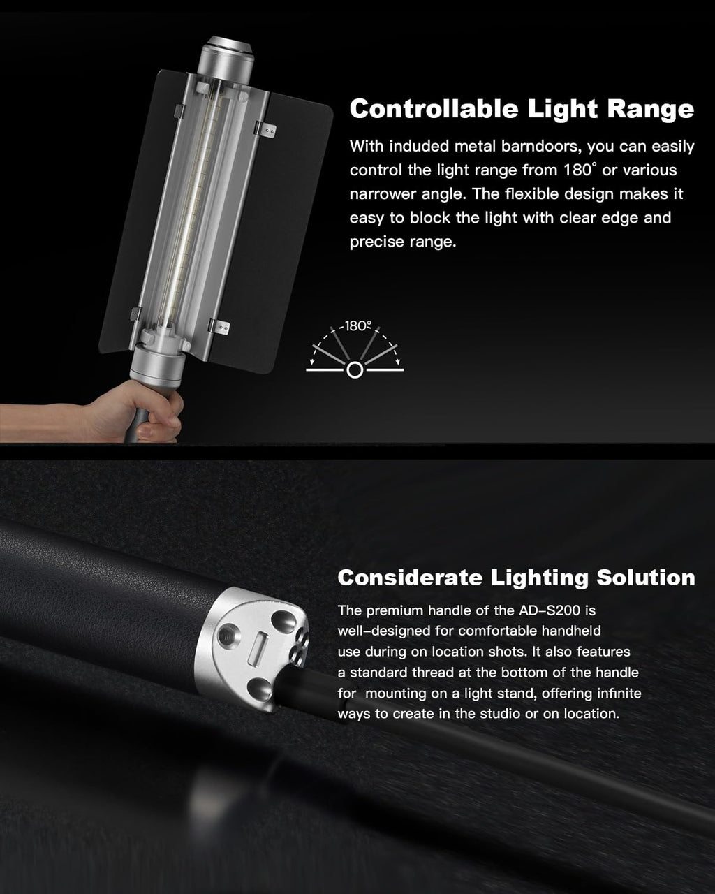 Godox AD200OPro II Accessories, Godox AD-S200 Stick Flash Head 200W 5800K for AD200, AD200Pro and AD200Pro II Pocket Flashes with Barn Door, Carry Bag