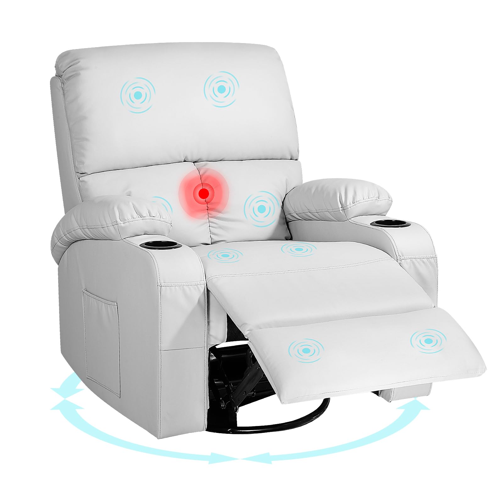 LAFWELL Rocking Recliner Chair, Massage Rocker Recliner Chair with Vibration Massage and Heat, 360° Swivel Recliner Chairs, Living Room, Bedroom, Nursery, RV, Grey