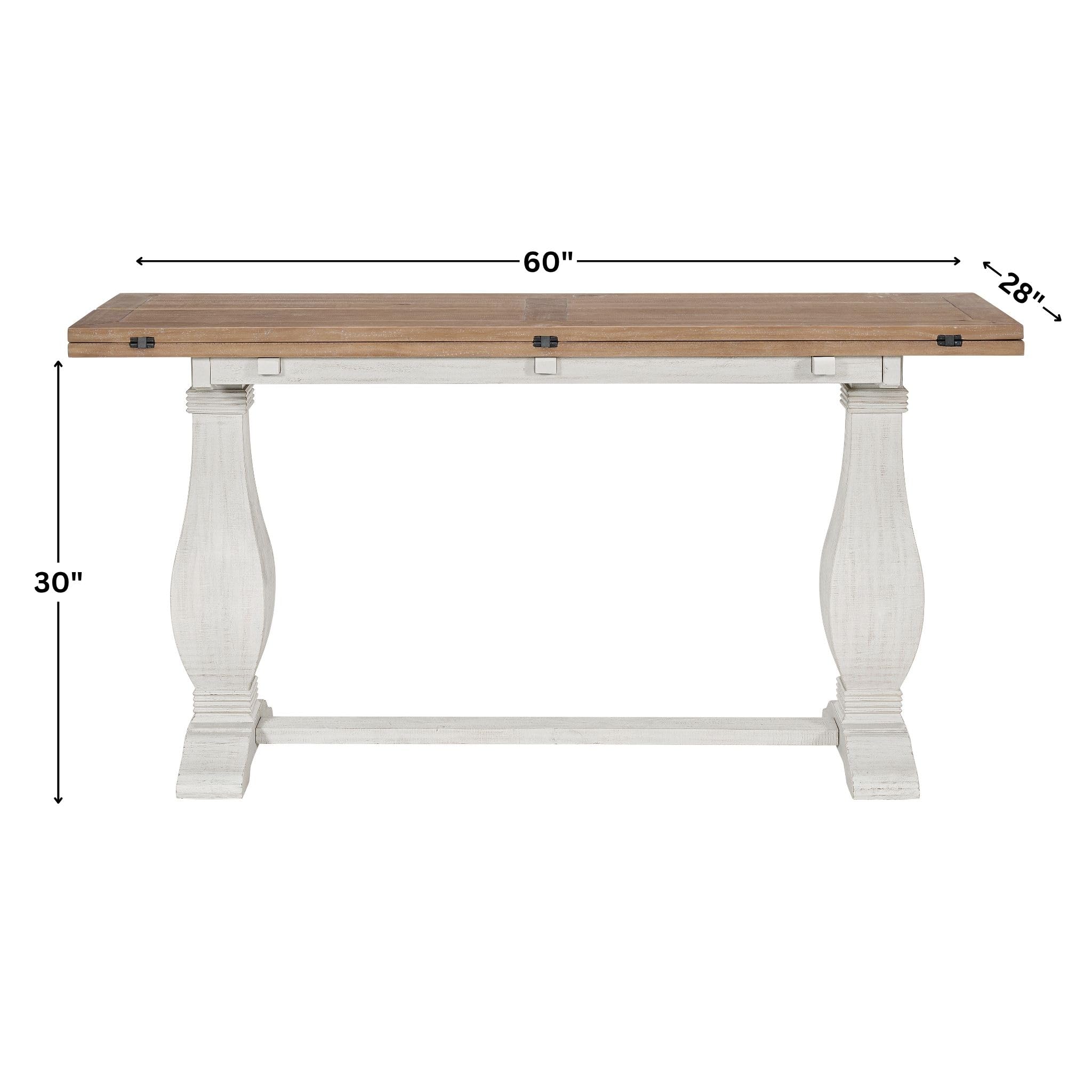 Martin Svensson Home Napa Solid Wood Pedestal Flip-Top Sofa Console Table, White and Driftwood, 60 inches x 18 inches x 30 inches