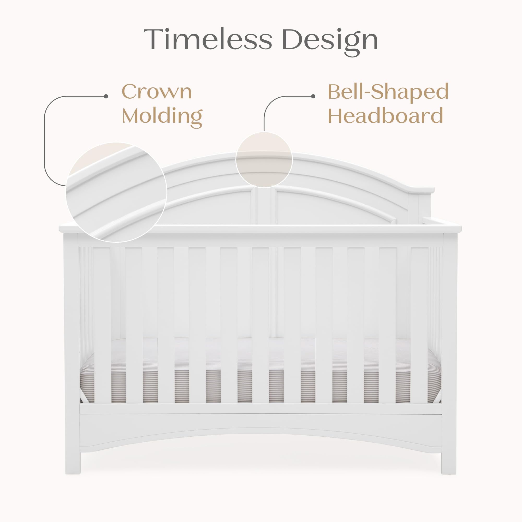 Delta Children Perry 6-in-1 Convertible Crib - Greenguard Gold Certified, Bianca White