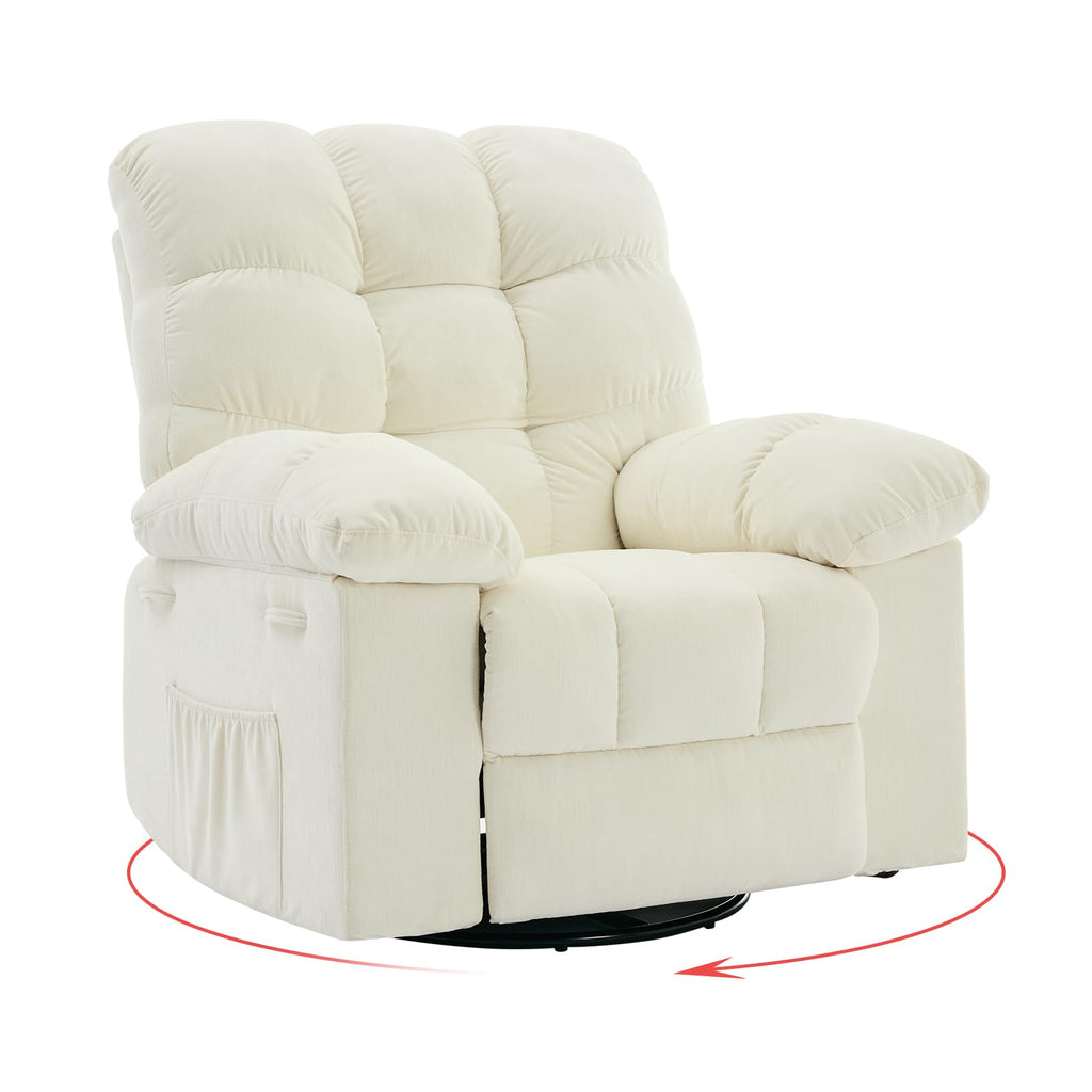 Garvee Rocking Recliner Chair, 360° Swivel Rocker Chair for Living Room, Upholstered Fabric Glider Nursery Chair with Side Pockets for Small Spaces, q235 Steel Frame Lazy Boy Recliner Single Sofa