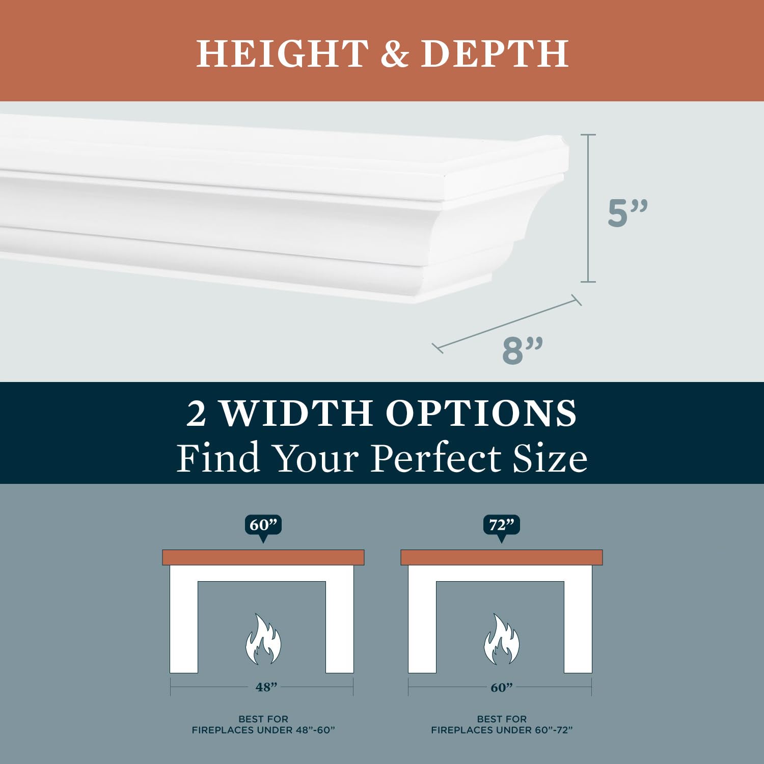 MANTELSDIRECT 60 Inch Floating Fireplace Mantel Wood Shelf in White - Colton from Mantels Direct | Wooden Rustic Wall Shelf Perfect for Décor and Electric Fireplaces