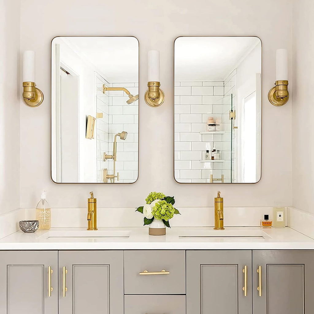 ANDY STAR 30"x48" Brass Gold Bathroom Mirror, Large Wall Mirror for Bathroom, Rounded Rectangle Mirror in Premium Stainless Steel Metal Frame Hangs Horizontal Or Vertical (Brushed Gold)