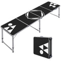 8ft Portable Beer Pong Table with Adjustable Legs, Folding Camping Table, Aluminum Picnic Table, for Party, Travel, BBQ, Beach, Black and White