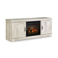 Signature Design by Ashley Bellaby Farmhouse 63" TV Stand with Electric Fireplace for TVs up to 72", Whitewash