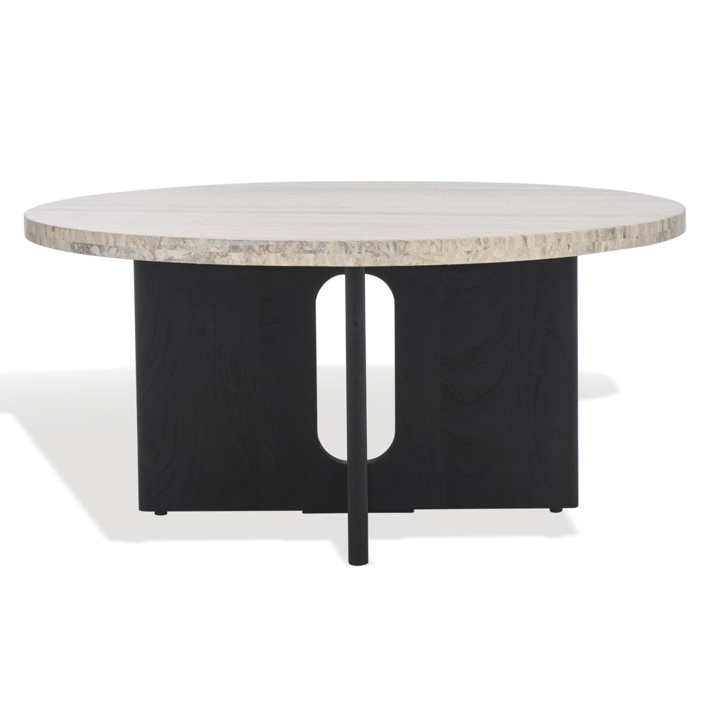 SAFAVIEH Couture Collection Shayne Travertine/Black Solid Wood Coffee Table