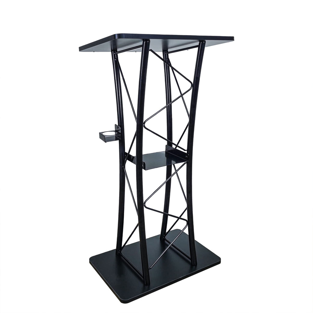 FixtureDisplays® Wood (MDF) Top, Metal Truss Podium Pulpit Lectern 23.8 X15.9 X46" with A Cup Holder Black 21854-X-NEW-NPF
