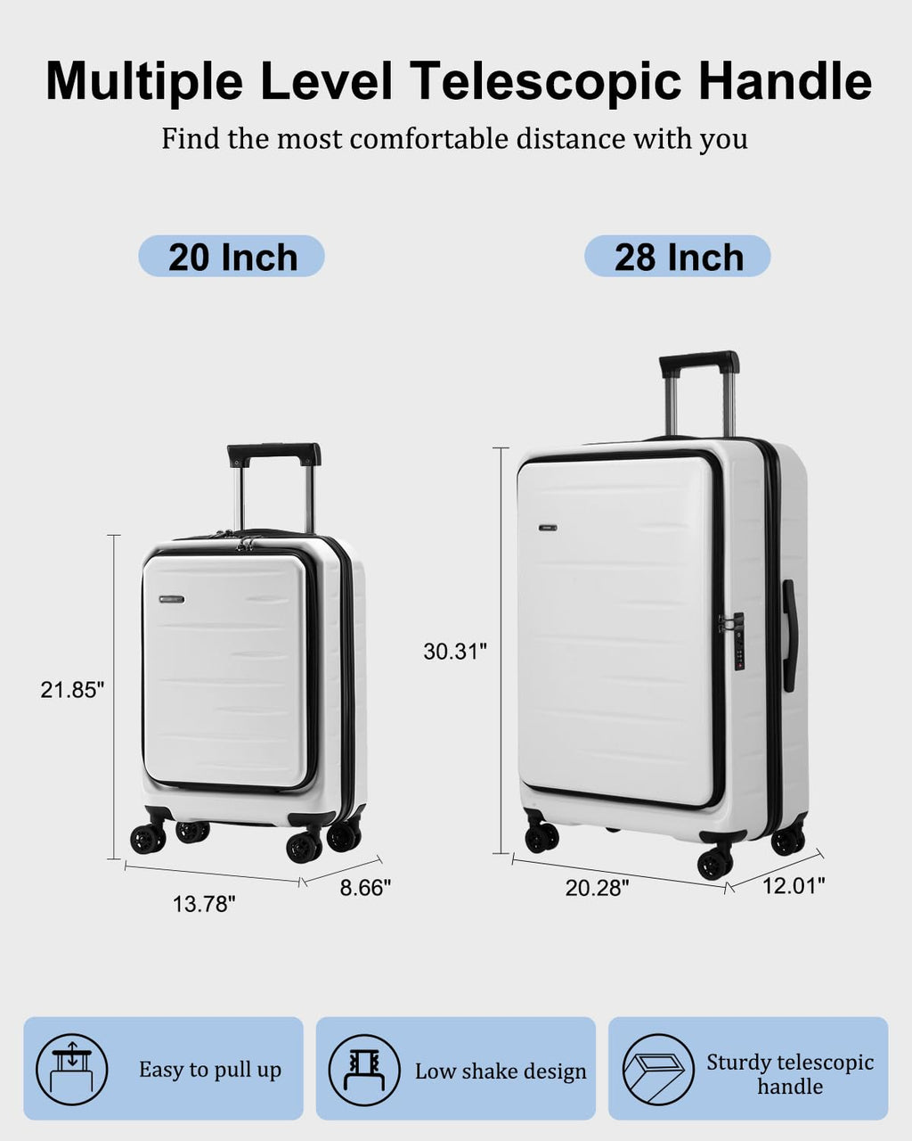 CENSIEN Luggage Sets 2 Pieces, 20 Inch Carry On Luggage and Expandable 28 Inch Checked Luggage with Spinner Wheels, Lightweight ABS+PC Hard Shell Suitcase with Front Opening, TSA Lock (White, 20/28)
