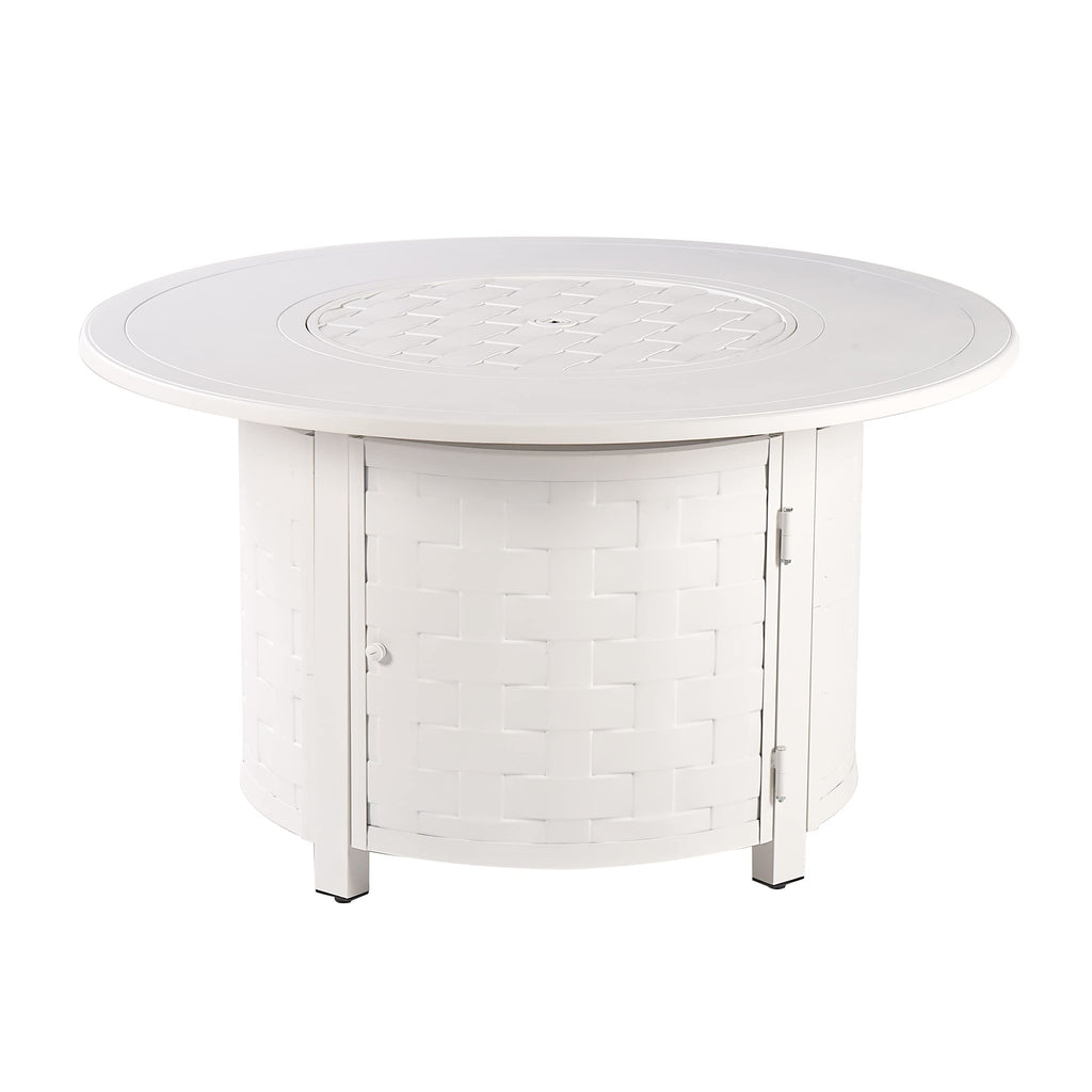 Oakland Living Round 44 in. x 44 in. Aluminum Propane Fire Pit Table with Glass Beads, Two Covers, Lid, 57,000 BTUs in White Finish