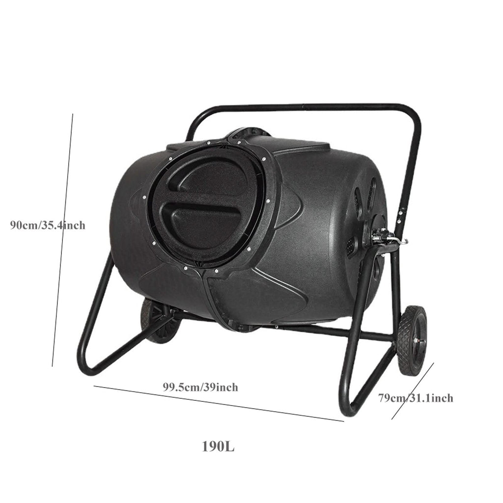 Electric Compost Bin Compost Tumbler Bin with Wheels and Handle, Mobile Heavy Duty Rotating Outdoor Organic Compost Bin Tumbling Mixer Composter for Kitchen Waste & Garden Clippings, Large 190L/50 Gal