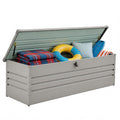 FammyLoft 260 Gallon Waterproof Outdoor Storage Box, Extra Large Outside Metal Deck Storage Box for Patio Cushions, Garden Tools, Pool Supplies, Light Gray