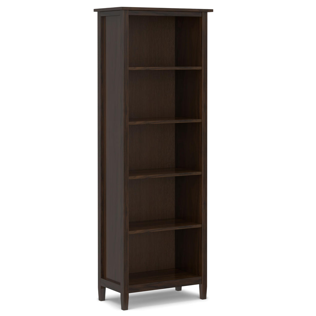 SIMPLIHOME Warm Shaker Bookcase - 72 inch Tall 5-Shelf Solid Wood Bookshelf in Tobacco Brown, Transitional Storage for Living Room, Study Room or Office with Adjustable Shelves and Tapered Legs
