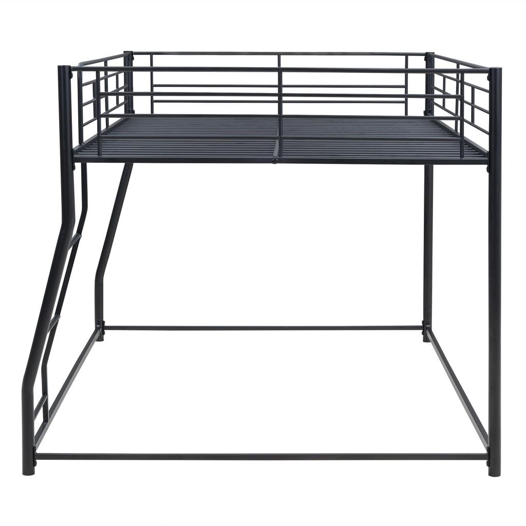 Bellemave Metal Full XL Over Queen bunk Bed, Floor Twin XL Over Queen Bunk Bed Frame with Ladder and Guardrails,Black no slats