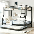 Mixcous Full XL Over Queen Bunk Bed with Trundle, Heavy-Duty Metal Bunk Bed w/Full-Length Guardrail & EVA Padded Ladder, Convertible to 3 Separate Beds for Adults, Teens, Noise-Free, Black