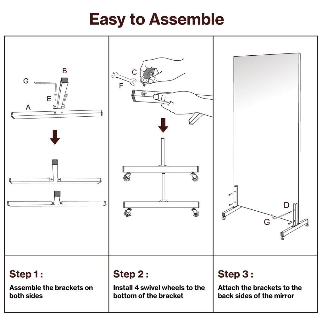 BRIVUE 81" x 41" Standing Mirror Full Length with Wheels, Large Glassless Rolling Mirrors with Brakes, Shatterproof HD Imaging Thin Frame Full Body Mirror for Dance Studio/Home Gym, Silver