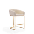 Manhattan Comfort Louvre 26 Inch Mid Century Modern Counter Height Bar Stools - Elegant Faux Leather Padded Seat, Stainless Steel Base with Footrest, Fully Assembled Barstools, Set of 1, Cream