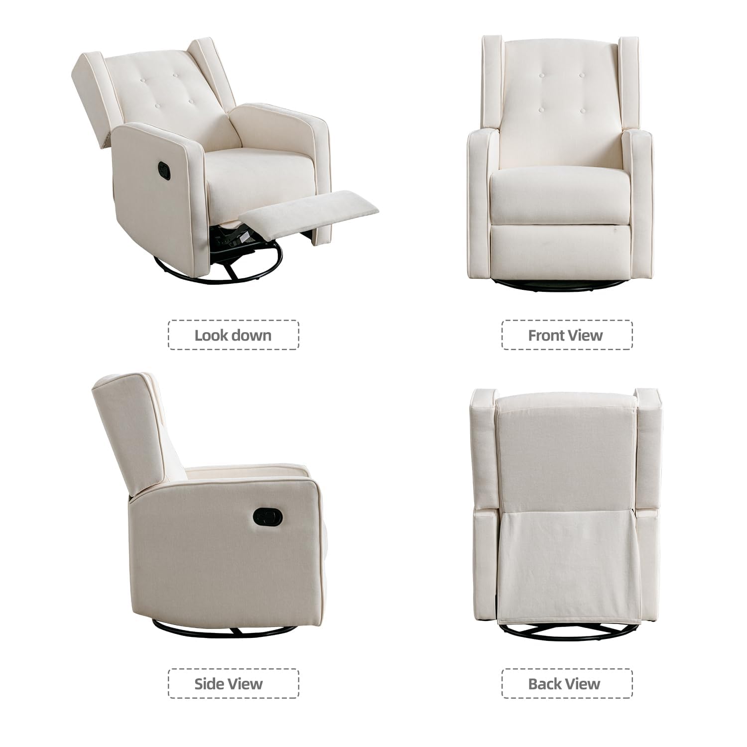 CANMOV Swivel Rocker Recliner Chair Set of 2, Nursery Glider Chair, Nursery Rocking Chairs, Manual Reclining Chair, White