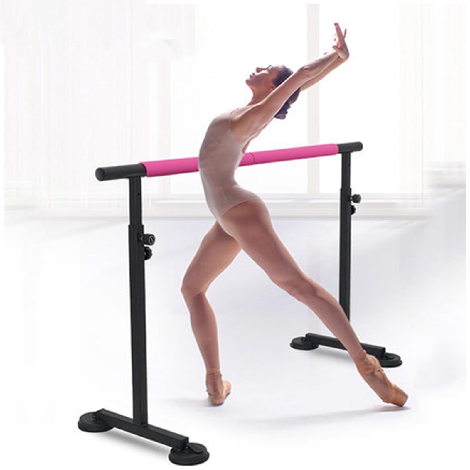 PAHION Ballet Barre Freestanding Portable Ballet Bar Length 1.5m Height Adjustable Yoga Dance Stretching Sticks Professional Mobile Ballet Pole with Slip-Resistant Rubber Feet