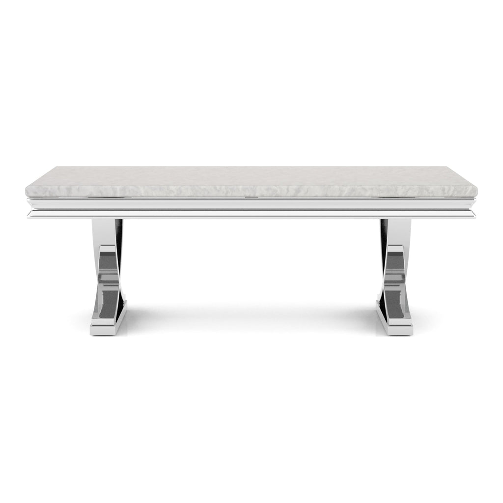 Furniture of America Obera 18mm Faux Marble Top Coffee Table with X-Shaped Base, Metal Construction, Home Décor for Living Room, Lounge Area, Office, Chrome