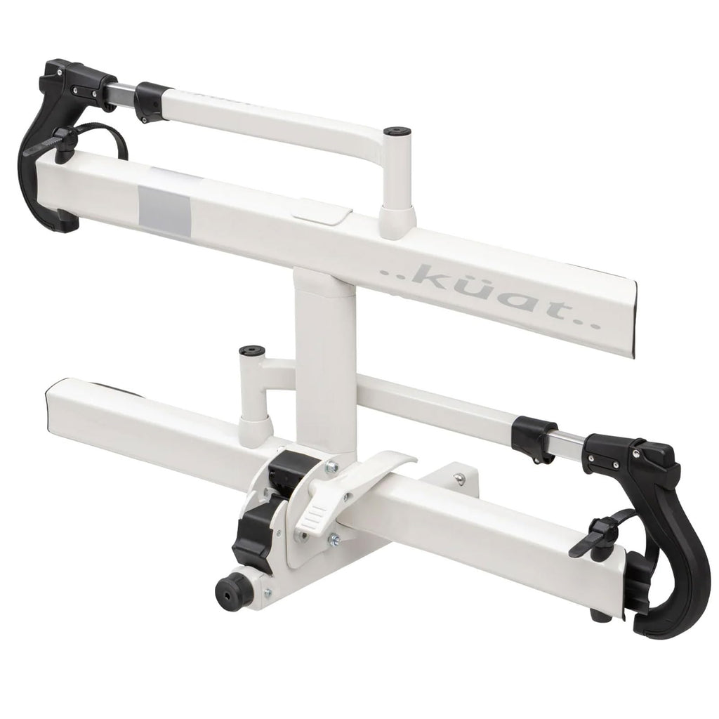 KUAT Sherpa 2.0 Durable Lightweight Aluminum Compact 2 Bike Transporting Hitch Rack with Cable Lock & Foldable Tire Cradles | Capacity - 40 Lbs per Tray, Pearl & Silver Anodize, 2"